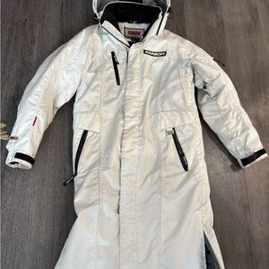 Karbon White and Black high performance floor length ski coat